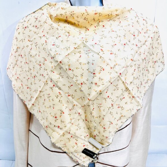New Tag on  Burberry Miniscarf  23" Cotton Silk Light Yellow Red Floral Nova(52) - Picture 3 of 13